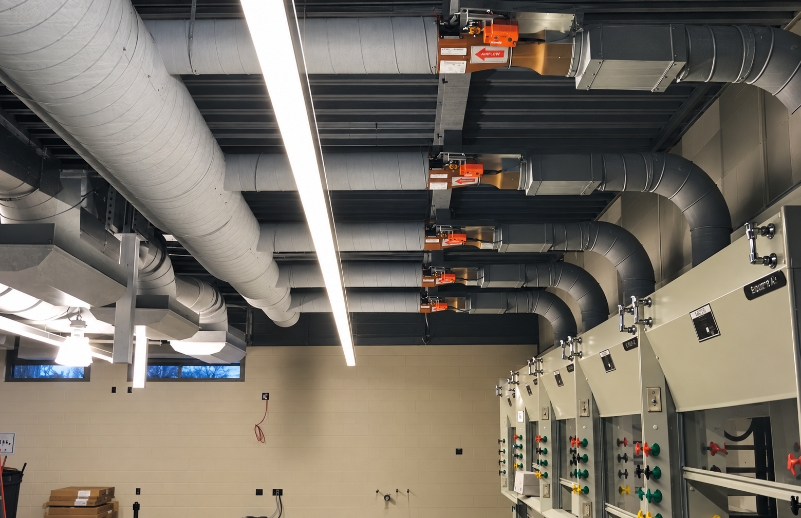 Overhead ductwork and mechanical equipment installation